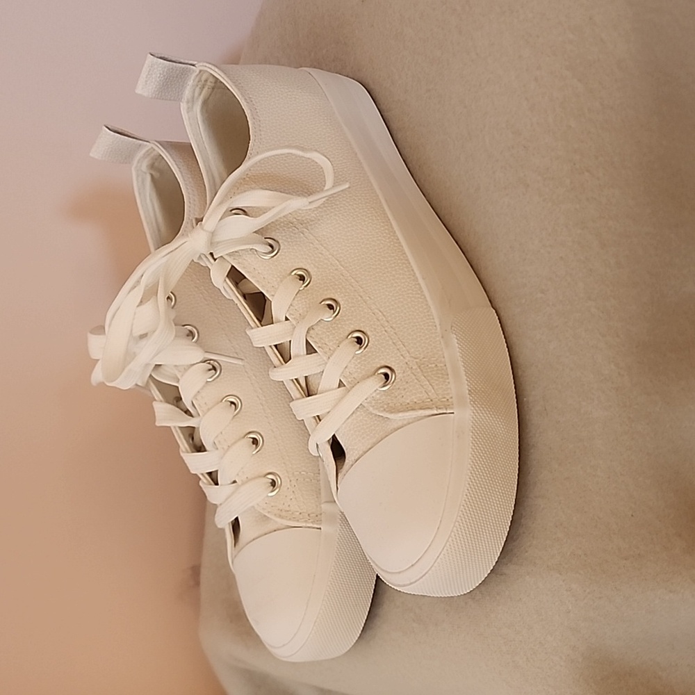Faux Leather White Sneakers